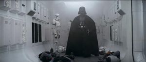 Darth Vader and his stormtroopers board the Rebel Corellian Corvette Tantive IV.