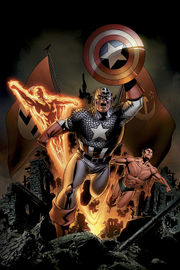 Captain America Vol. 5, #5, together with fellow Invaders Namor the Sub-Mariner and the Human Torch. Art by Steve Epting.