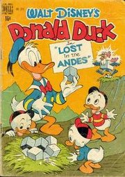 Cover of a 1949 comic book containing the famous story Lost in the Andes. Cover and story by Carl Barks.