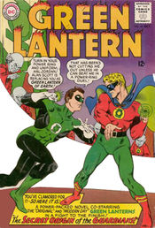 Green Lanterns of two worlds: Hal Jordan (left) meets Alan Scott in Green Lantern #40 (Oct. 1965). Cover art by Gil Kane & Murphy Anderson.