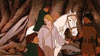 Legolas in the 1978 film. Also pictured: Frodo, Sam, Strider, and Asfaloth.