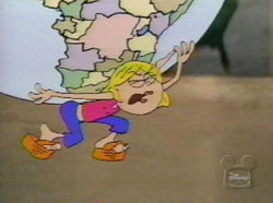Animated Lizzie holding a globe