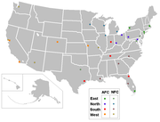 Locations of teams in the NFL