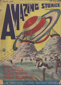 The cover of issue one of Amazing Stories, the first science fiction magazine.  The artwork is by Frank R. Paul.