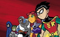 Teen Titans from left to right: Raven, Beast Boy, Cyborg, Starfire, and Robin