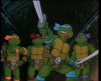 The Teenage Mutant Ninja Turtles; (clockwise from left) Raphael, Donatello, Michelangelo, and Leonardo.