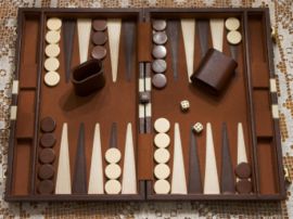 Close-up of a modern backgammon set