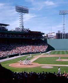 Picture of Fenway Park. Part of the "Green Monster" can be seen on the right side of this picture