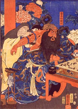 Guan Yu playing Go while having his wounds attended to