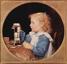 Albert Anker: Girl with dominoes, 2nd half of 19th century