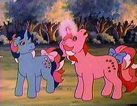 Fizzy and Galaxy the unicorns from the My Little Pony animated series