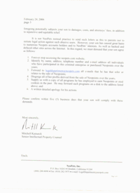 A page from a letter allegedly sent to "InfamousX241" from Neopets/Viacom.