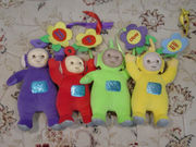 Teletubbies dolls. From left to right: Tinky Winky, Po, Dipsy and Laa-Laa.